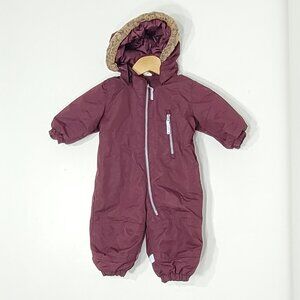 H&M Kid's Maroon Zipper Pocket Faux Fur-Trimmed Hooded Winter Snowsuit Size 4-6M